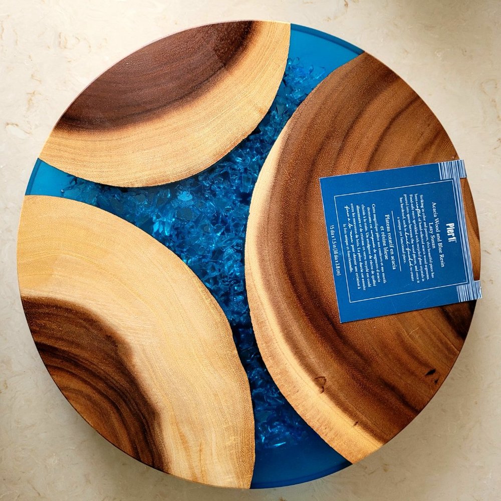 Acacia Wood and Blue Resin Lazy Susan Pier 1 Imports - 15 Inches